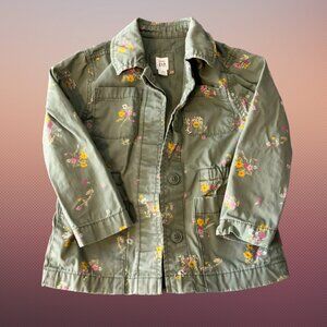 Baby GAP Girls Army Green Utility Jacket with Petite Flowers